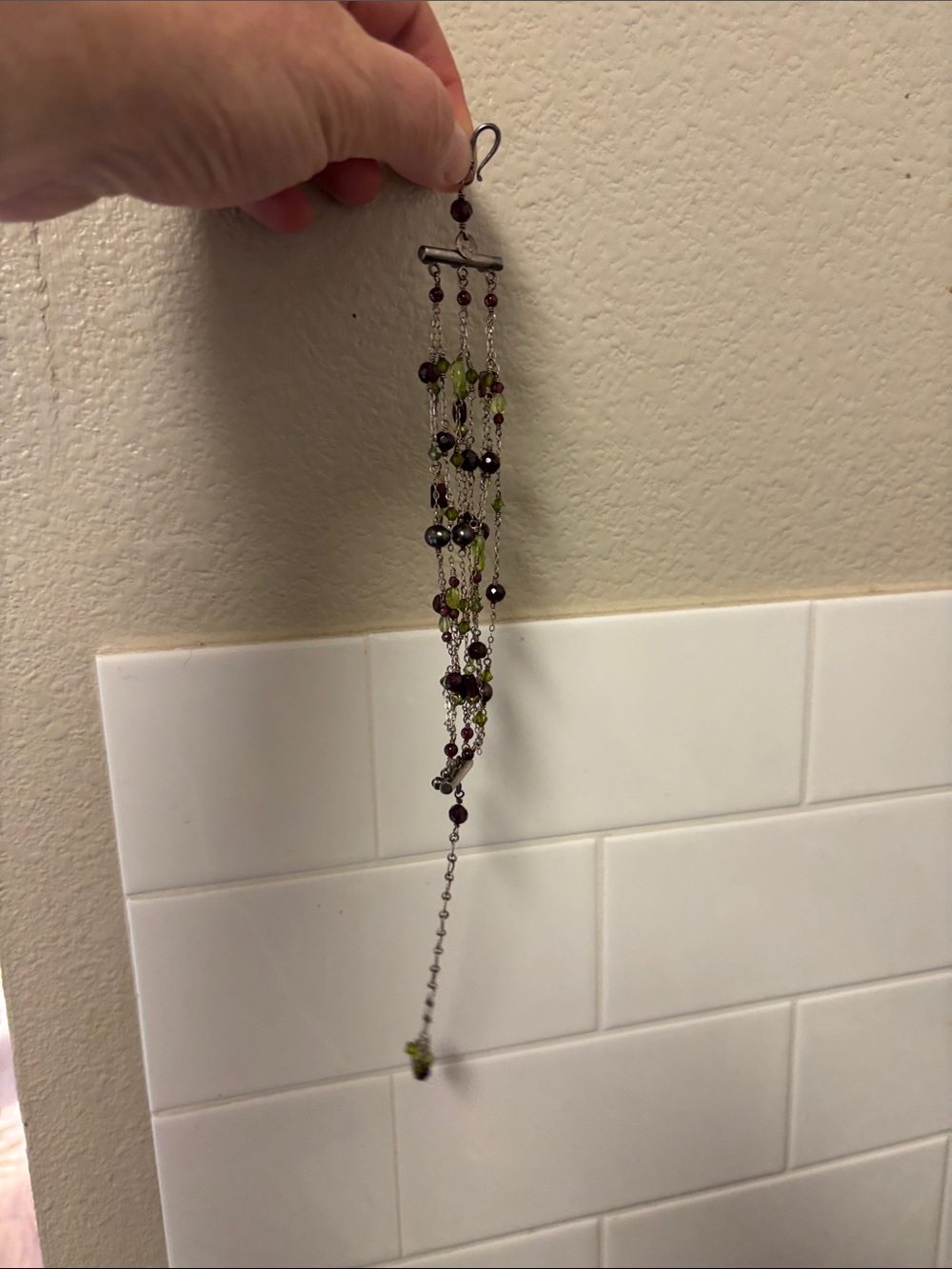 Stella & Dot Multi-Strand Crystal Beaded Toggle Bracelet | Burgundy & Olive Gree